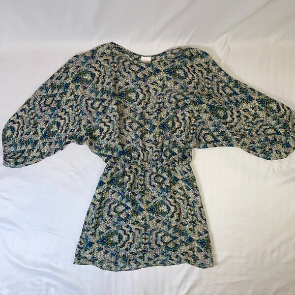 Parker 100% Silk Mini Dress Size S Dolman Long Sleeve Geometric Abstract Print - Picture 5 of 10